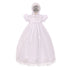 Rain Kids Baby Girls White Lace Satin Tulle Overlay Bonnet Baptism Dress 0-12M - SophiasStyle.com